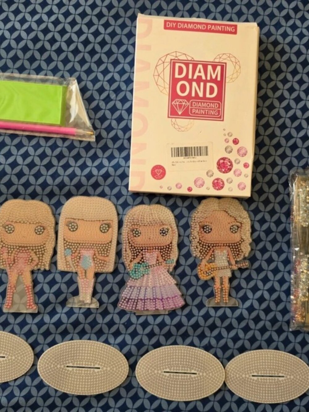 DIY Diamond Painting Kit Set, 4pc Girl Designs, Tabletop Tin-Arch, Hair Clips